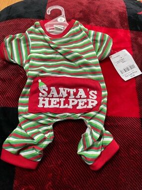 Holiday 'Santa's Helper' Green & Red Striped Dog Pajamas